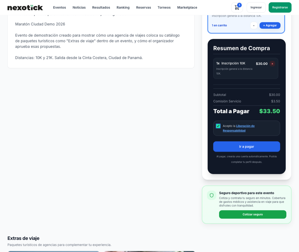 Resumen de compra: revisa el total, acepta los términos y ve a pagar.